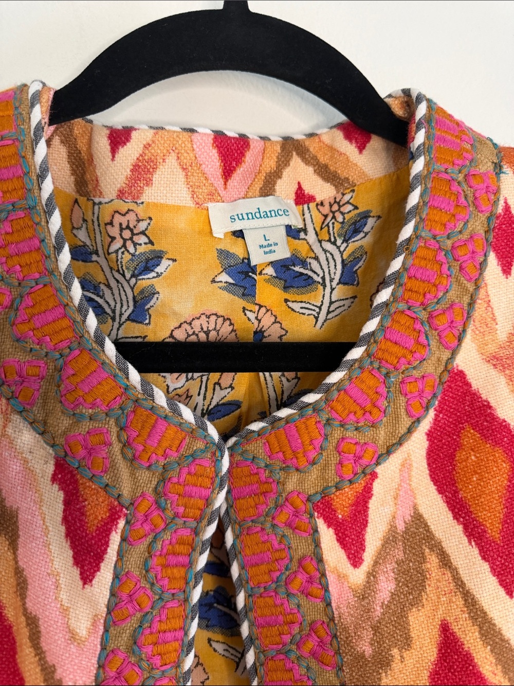 Sundance Amara Jacket Orange Geometric Print Cotton Embroidered Bohemian Large - Picture 4 of 7